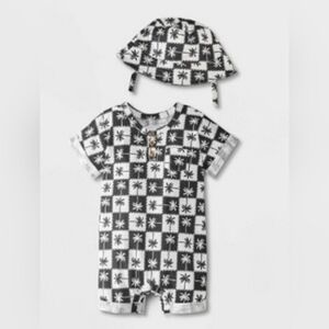 📢 NWT Grayson Mini Palm Tree Patterned Romper and Hat Set (Size: 0-3M)